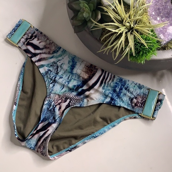 VIX Paula Hermanny Snakeskin bikini brief bottom 6 blue - Picture 1 of 9